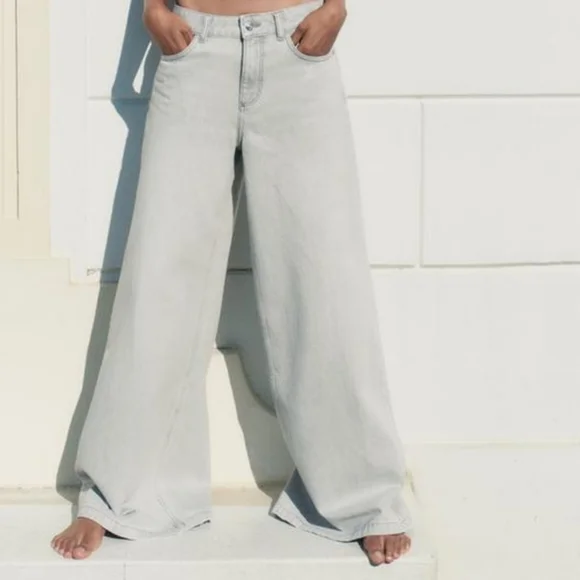 ZARA mid rise palazzo wide jeans grey - Picture 6 of 16